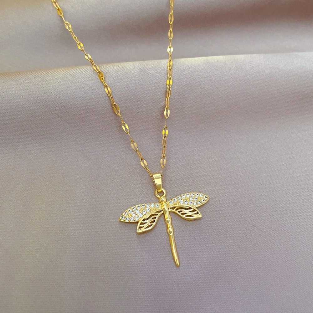 18K Gold Plated Dragonfly Pendant Necklace for Women,Dragonfly Necklace - Picture 3 of 4